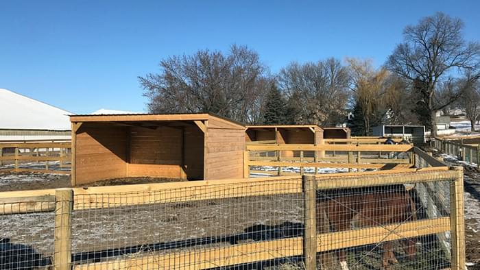 Horse paddocks at an equestrian center.